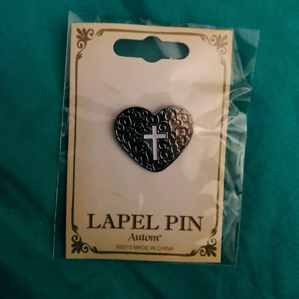 Lapel Pin Silver Color Heart with cut out Cross - $7ea 4/$20